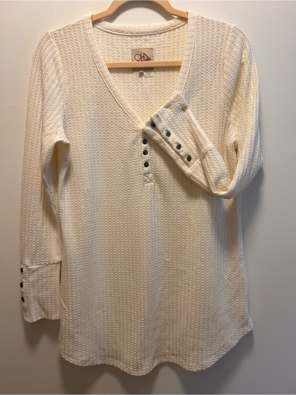 Chaser Waffle-Knit V-Neck Henley Top
